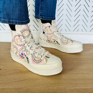 ⭐Converse Chuck 70 Plus Hi 8.5 Women Shoes Beige Floral Paisley Sneakers A08172C